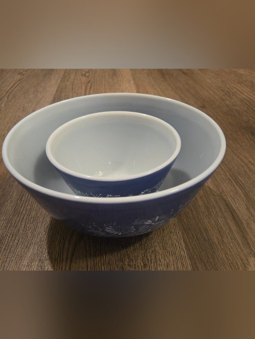 Vintage Pyrex Blue Floral Ceramic Mixing Bowls